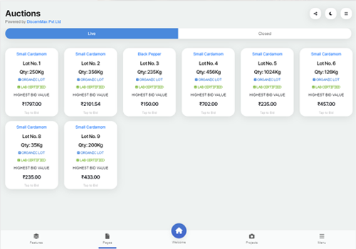 Screenshot of the spices platform interface